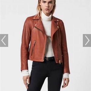 Allsaints Darby tan leather biker jacket sz0